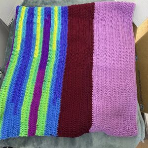 Colorful Afghan Crocheted Blanket Throw Multi-color 55" x 62"